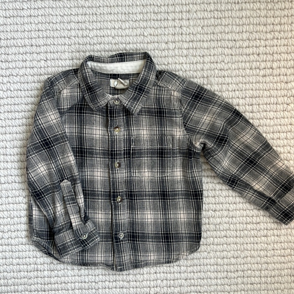 Peek boys black and cream plaid flannel button down